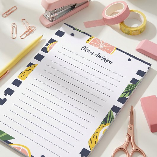 Bloc-note Nom personnalisé Rayé Tropical Prépa Lemon