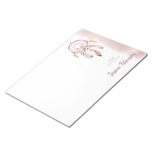 Bloc-note Nom personnalisé Script Boho Dream Catcher Aquarel (Incliné)