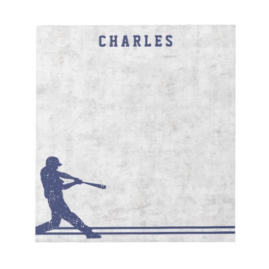 Bloc-note Nom personnalisé silhouette de baseball bleu foncé (Devant)
