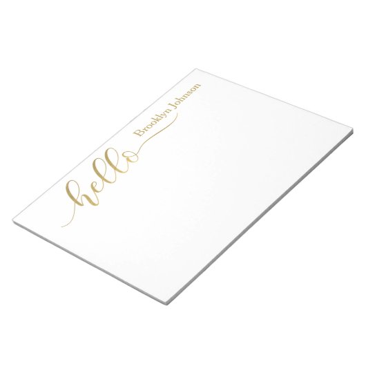 Bloc-note Nom Personnalisé Stylish Gold "Hello" (Incliné)