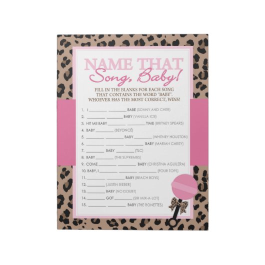 Bloc-note Nom que Chanson Leopard et Baby shower rose (Tourné)