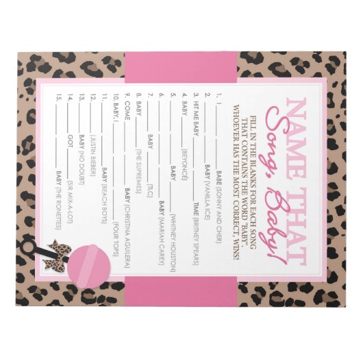 Bloc-note Nom que Chanson Leopard et Baby shower rose (Devant)