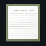 Bloc-note Nom typographique simple d'olive blanche<br><div class="desc">Un bloc-notes professionnel avec un design minimaliste dans une palette de couleurs vert olive et blanc. Originale monogramme sur mesure et nom sur un simple arrière - plan blanc, encadré par une bordure d'olivier. Personnalisez-vous en utilisant les champs fournis ou utilisez le bouton "message" pour contacter le concepteur pour obtenir...</div>