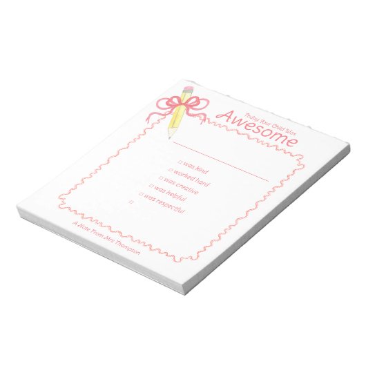 Bloc-note Note de bon comportement de l'enseignant | Crayon  (Tourné)