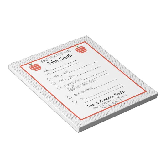 Bloc-note Note de l'école de pomme Red Plaid (Incliné)