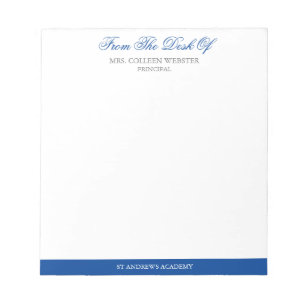 Bloc-note Note De Script Bleu Élégant Du Principal De L'Écol