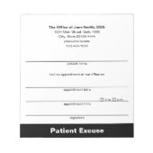 Bloc-note Note d'excuse de patient pour rendez-vous chez le (Devant)