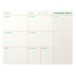 Bloc-note Note d'ordre du jour minimaliste personnalisé hebd
