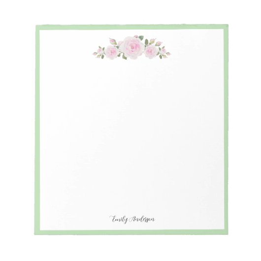Bloc-note Note Pad with Name Soft Pink Roses (Devant)