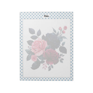 Bloc-note Note Roses rose et bleu