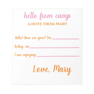 Bloc-note Notepads camp personnalisés pour filles