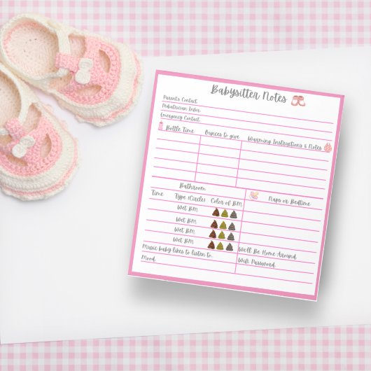 Bloc-note Notes de baby-sitter pour nouveau-né fille
