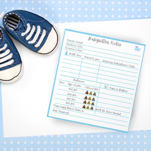 Bloc-note Notes de baby-sitter pour nouveau-né garçon