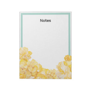 Bloc-note Notes de bordure de sauge verte florale jaune doux
