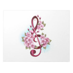 Bloc-note Notes de clef musicale en treble avec des fleurs S