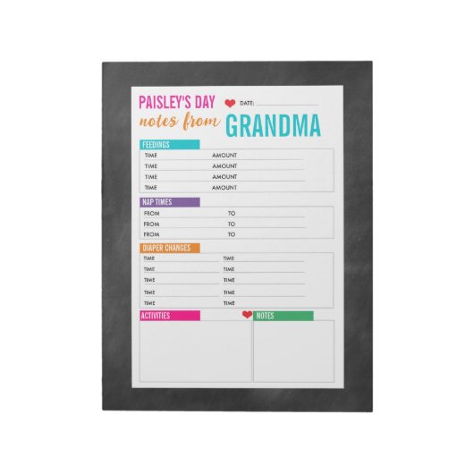 Bloc-note Notes de garde personnalisées pour bébé (Tourné)