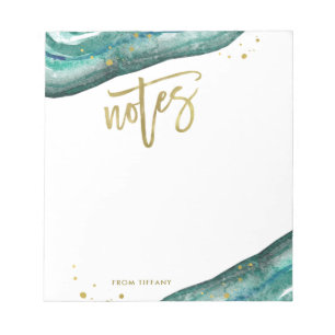 Bloc-note Notes de géographie Turquoise et or Aquarelle