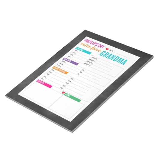 Bloc-note Notes de la garde de jour pour bébé personnalisée (Incliné)