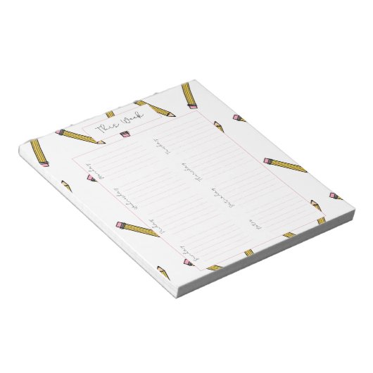 Bloc-note Notes de l'enseignant, Notes de crayon, Notes de l (Incliné)