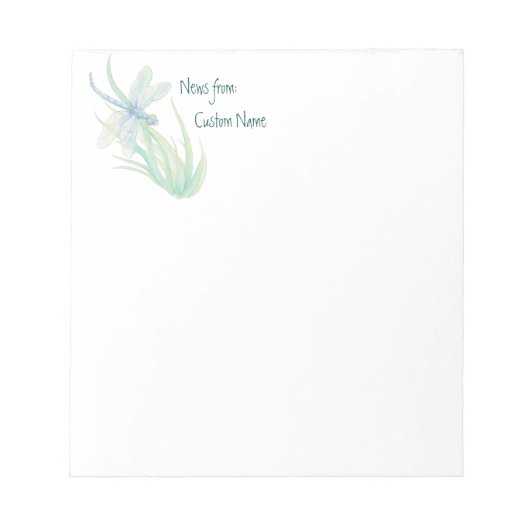 Bloc-note Notes de Watercolor Blue Green Dragonfly Art (Devant)