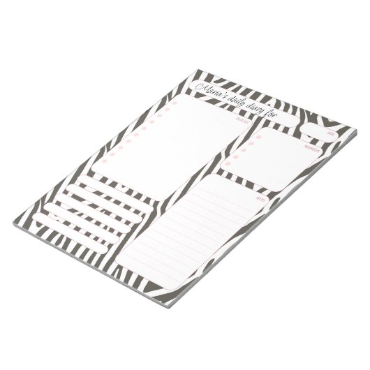 Bloc-note Notes du planificateur quotidien Pink Zebra et lis (Incliné)