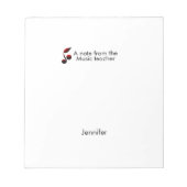 Bloc-note Notes du professeur de musique ajouter nom texte n (Devant)