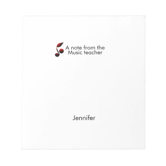 Bloc-note Notes du professeur de musique ajouter nom texte n (Devant)