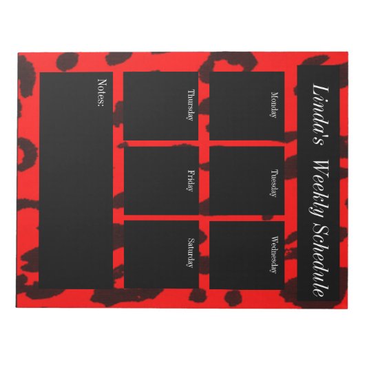 Bloc-note Notes hebdomadaires de l'empreinte de léopard roug (Devant)