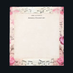 Bloc-note Notes musicales et design Vintage Rose<br><div class="desc">Un bloc-notes au design élégant et nostalgique. Partition décorée de roses roses roses et de fleurs sauvages aux bords.</div>