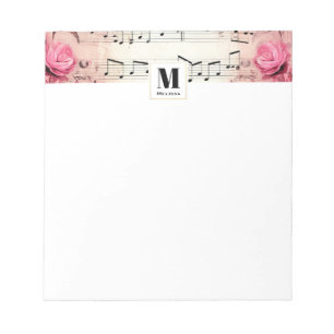 Bloc-note Notes musicales et Monogramme Vintage Rose