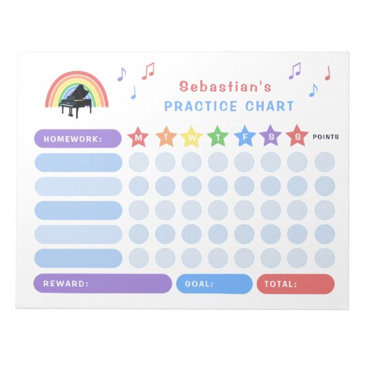Bloc-note Notes musicales pour la pratique du piano Rainbow (Devant)