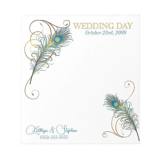Bloc-note Notes personnalisées du Mariage Peacock pour le We (Devant)