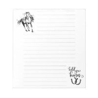 Notez le pavé en papier avec le cheval et "tenez v