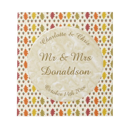 Bloc-note Oak leaves and Acorns Fall Autumn Wedding Custom (Devant)