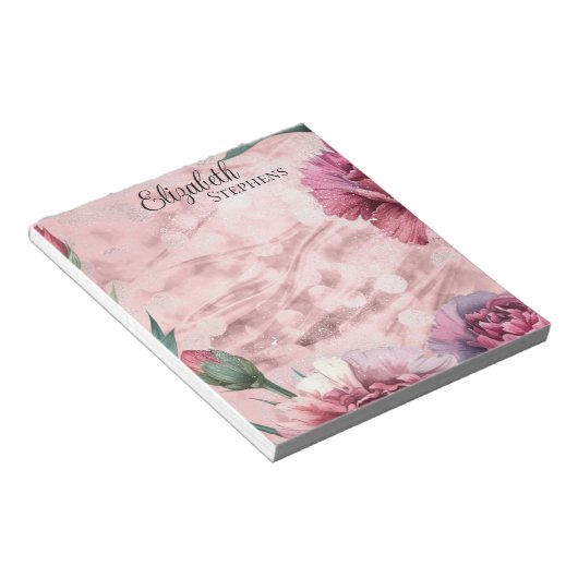 Bloc-note Œillets Roses Élégants Floral Boho - Nom (Incliné)