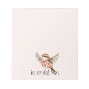 Bloc-note Oiseau à rayures écossaises rouge blush