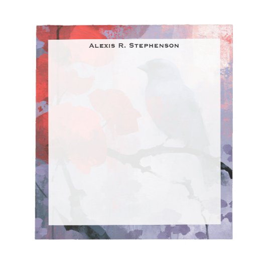 Bloc-note Oiseau chanteur bleu Monogram avec fleurs rouges C (Devant)