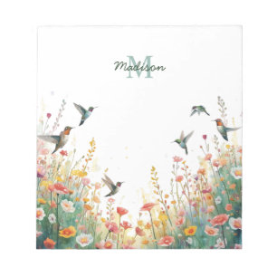 Bloc-note Oiseaux aquarelle de printemps Monogramme floral F