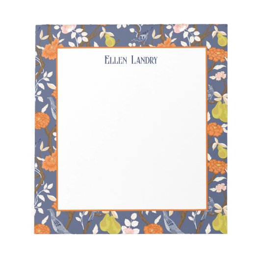 Bloc-note Oiseaux de Chinoiserie orange et bleu (Devant)