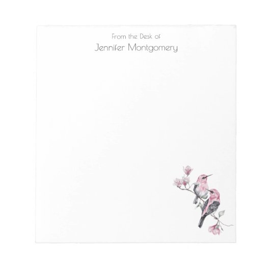 Bloc-note Oiseaux roses et noirs sur une branche d'arbre (Devant)