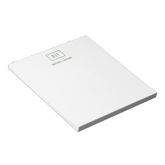 Bloc-note Olive foncé Vert simple Monogramme moderne (Incliné)