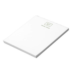 Bloc-note Olive foncé Vert simple Monogramme moderne