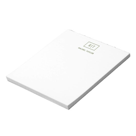 Bloc-note Olive foncé Vert simple Monogramme moderne (Tourné)