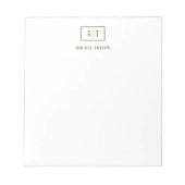 Bloc-note Olive foncé Vert simple Monogramme moderne (Devant)