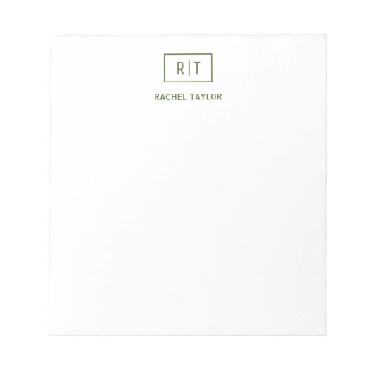 Bloc-note Olive foncé Vert simple Monogramme moderne (Devant)