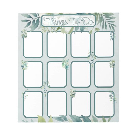 Bloc-note Olive Green Leaves To do List with sections (Devant)