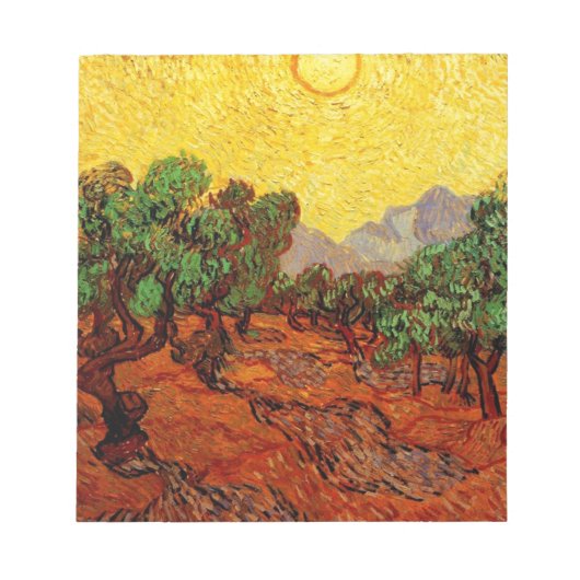 Bloc-note Oliviers avec ciel jaune et soleil (Devant)