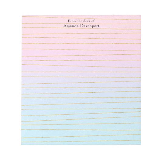 Bloc-note Ombre bleu rose avec lignes or (Devant)