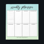 Bloc-note Ombre vert hebdomadaire du planificateur | Ajouter<br><div class="desc">Elégant et moderne planificateur hebdomadaire. Il y a 8 boîtes sur le bloc-notes pour noter votre horaire et votre plan pour chaque jour de la semaine. Le premier retour est une liste de contrôle hebdomadaire. L'arrière - plan est dans une couleur assez verte et sombre. Vous pouvez ajouter votre nom...</div>