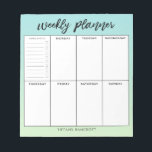 Bloc-note Ombre vert hebdomadaire du planificateur | Ajouter<br><div class="desc">Elégant et moderne planificateur hebdomadaire. Il y a 8 boîtes sur le bloc-notes pour noter votre horaire et votre plan pour chaque jour de la semaine. Le premier retour est une liste de contrôle hebdomadaire. L'arrière - plan est dans une couleur assez verte et sombre. Vous pouvez ajouter votre nom...</div>